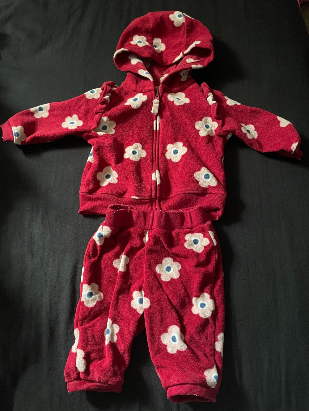 Carter's Red Fleece Baby Jacket and Matching Pants with White Flower Print